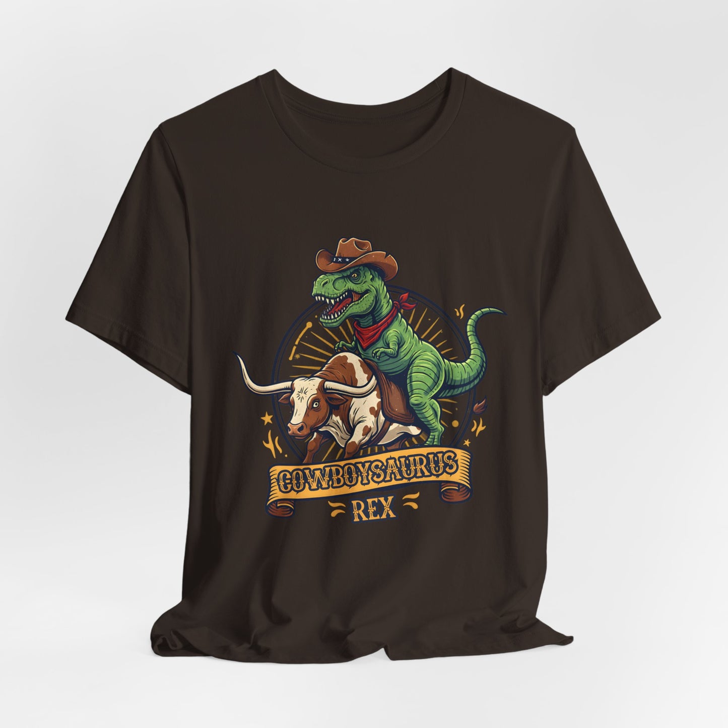 CowboySaurus Rex T‑Shirt — Funny Cowboy T‑Rex Graphic Tee for Kids & Adults