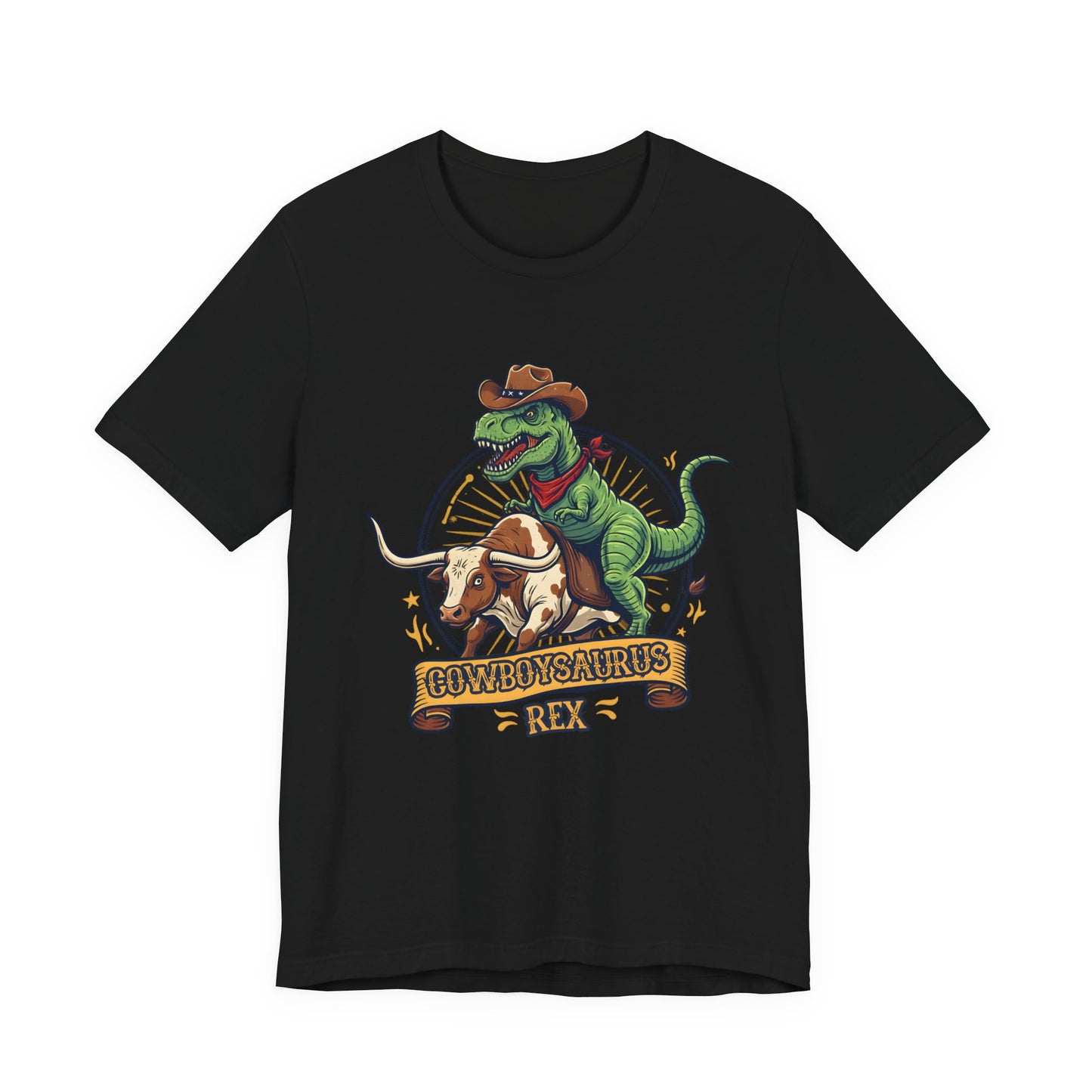 CowboySaurus Rex T‑Shirt — Funny Cowboy T‑Rex Graphic Tee for Kids & Adults