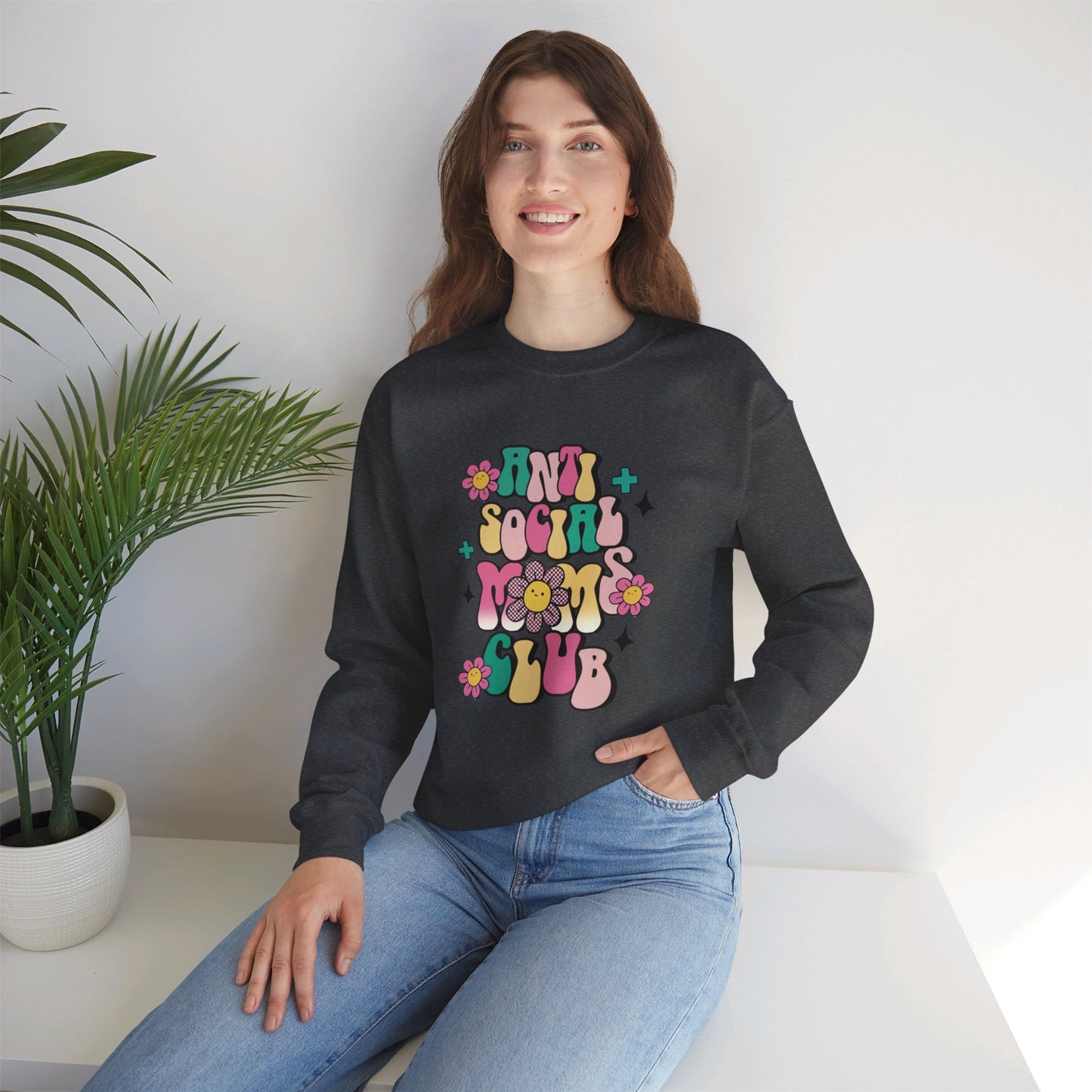 Anti Social Mom Club" Gildan 18000 Sweatshirt – Cozy, Funny Sweatshirt for Moms Who Love Their Space, Comfortable & Stylish Pullover for Everyday Wear