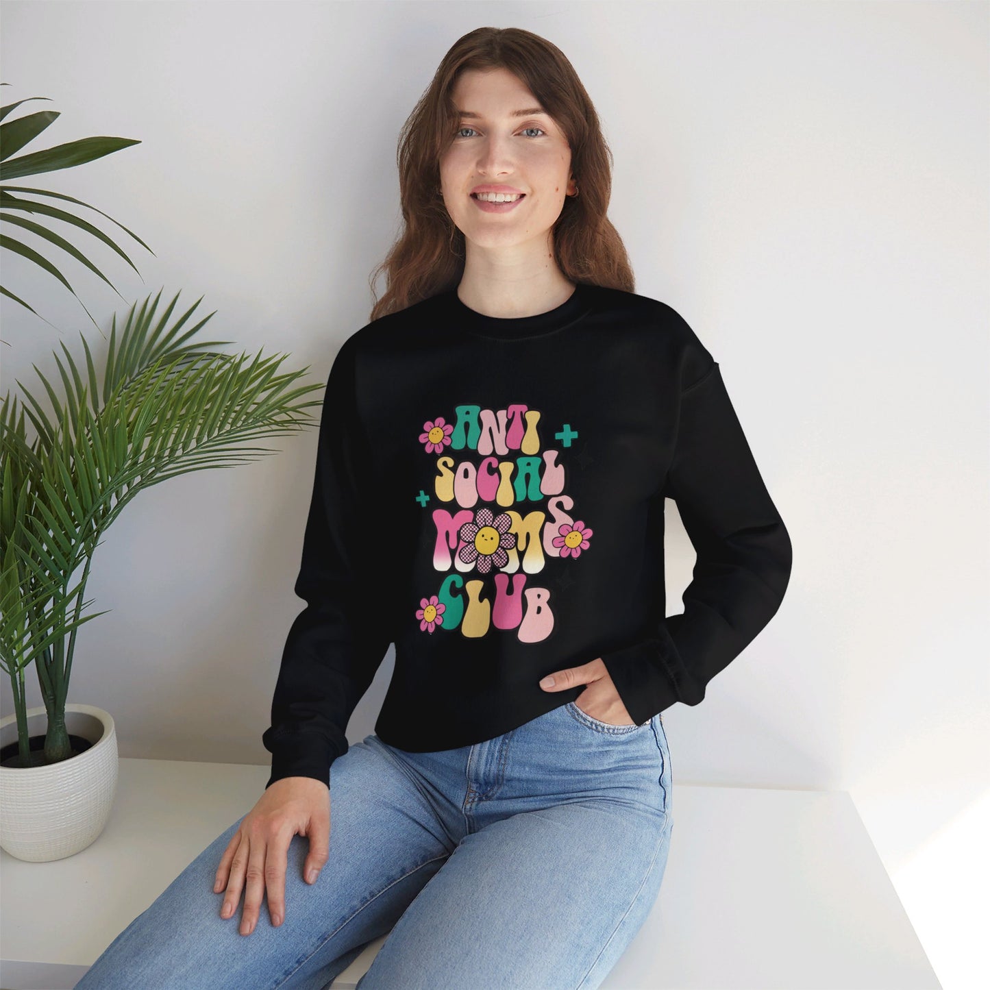 Anti Social Mom Club" Gildan 18000 Sweatshirt – Cozy, Funny Sweatshirt for Moms Who Love Their Space, Comfortable & Stylish Pullover for Everyday Wear