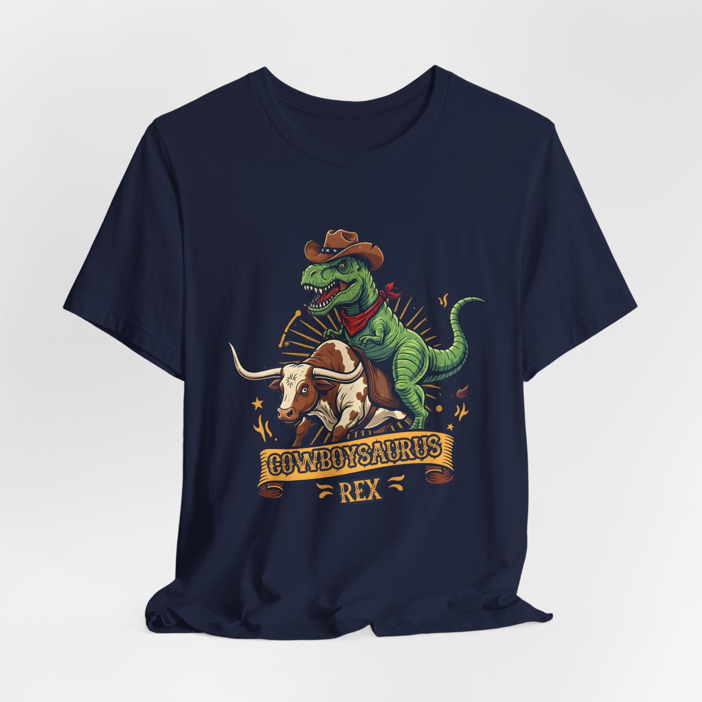 CowboySaurus Rex T‑Shirt — Funny Cowboy T‑Rex Graphic Tee for Kids & Adults