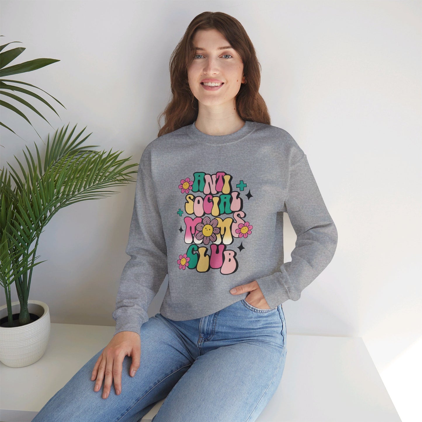 Anti Social Mom Club" Gildan 18000 Sweatshirt – Cozy, Funny Sweatshirt for Moms Who Love Their Space, Comfortable & Stylish Pullover for Everyday Wear