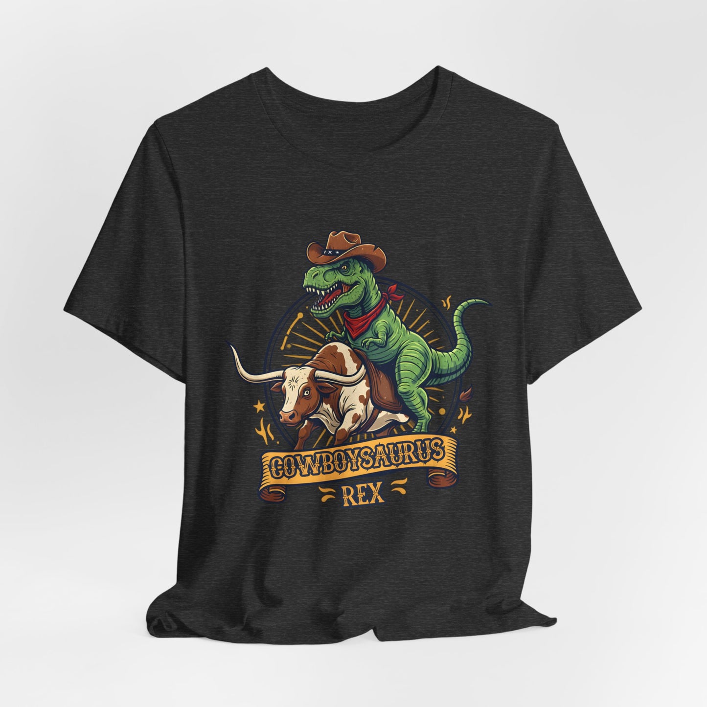 CowboySaurus Rex T‑Shirt — Funny Cowboy T‑Rex Graphic Tee for Kids & Adults
