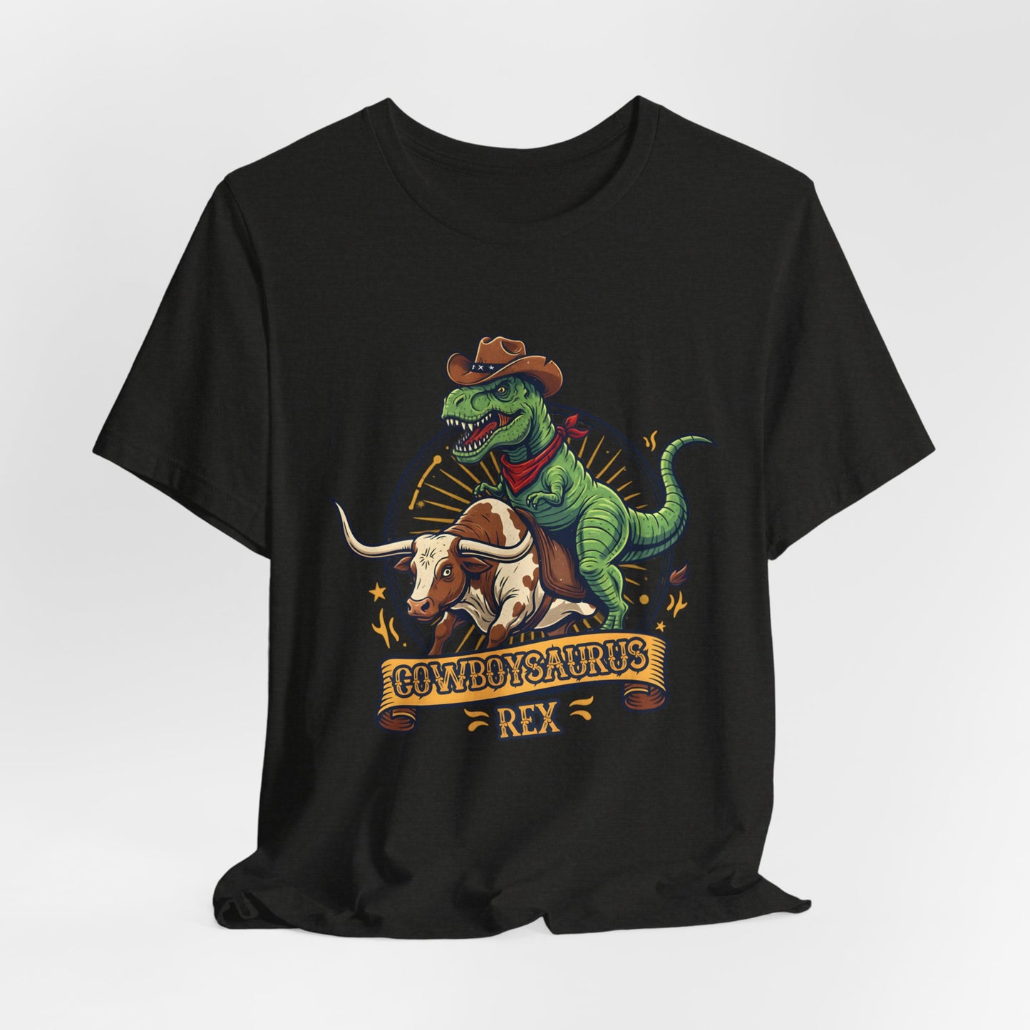 CowboySaurus Rex T‑Shirt — Funny Cowboy T‑Rex Graphic Tee for Kids & Adults