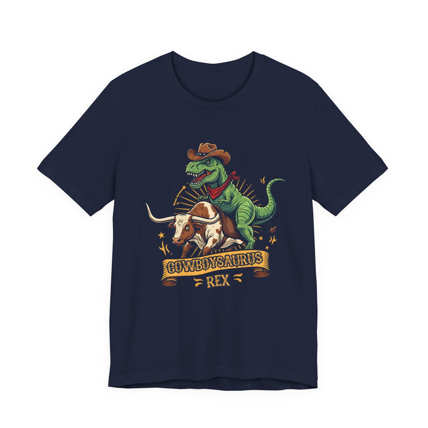 CowboySaurus Rex T‑Shirt — Funny Cowboy T‑Rex Graphic Tee for Kids & Adults