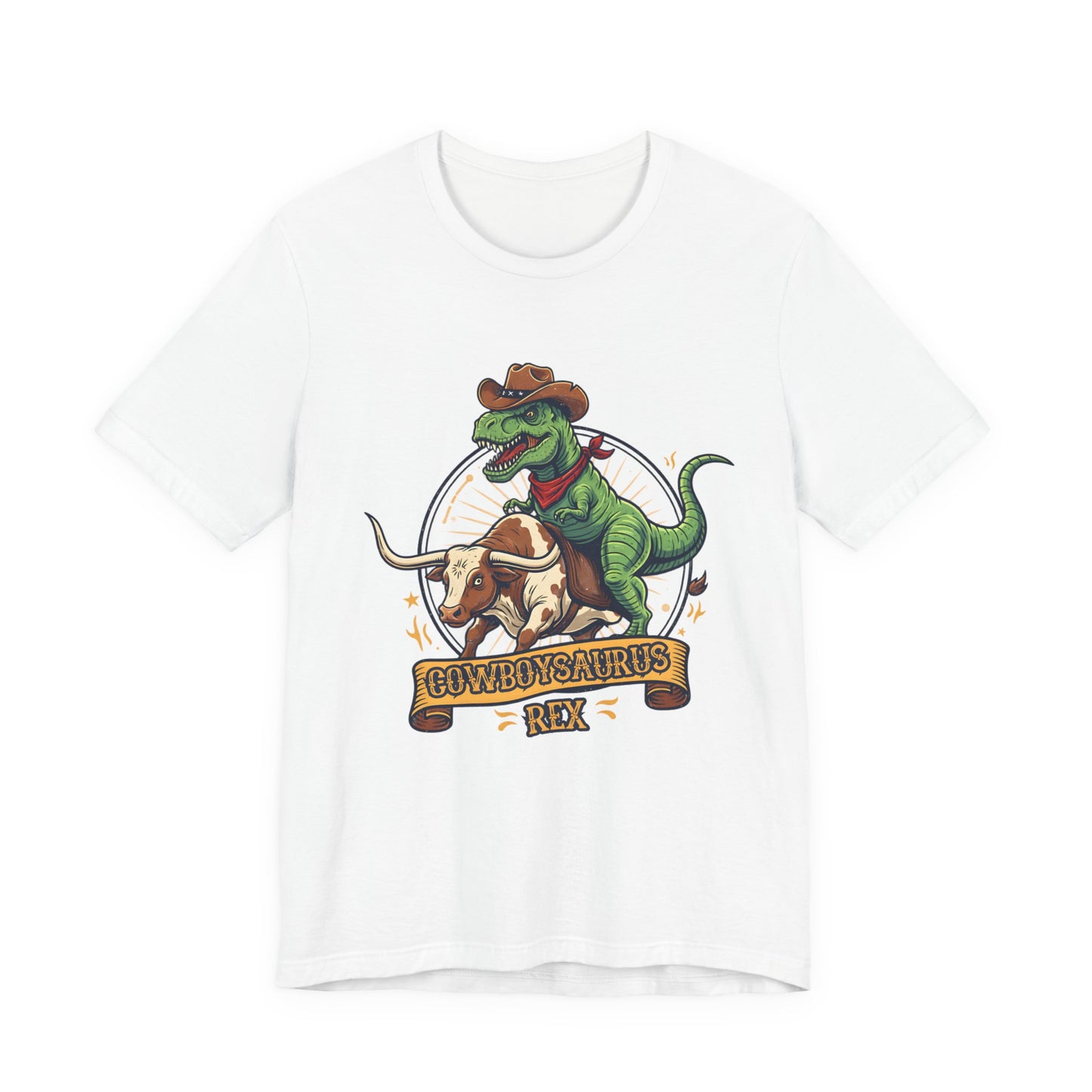 CowboySaurus Rex T‑Shirt — Funny Cowboy T‑Rex Graphic Tee for Kids & Adults