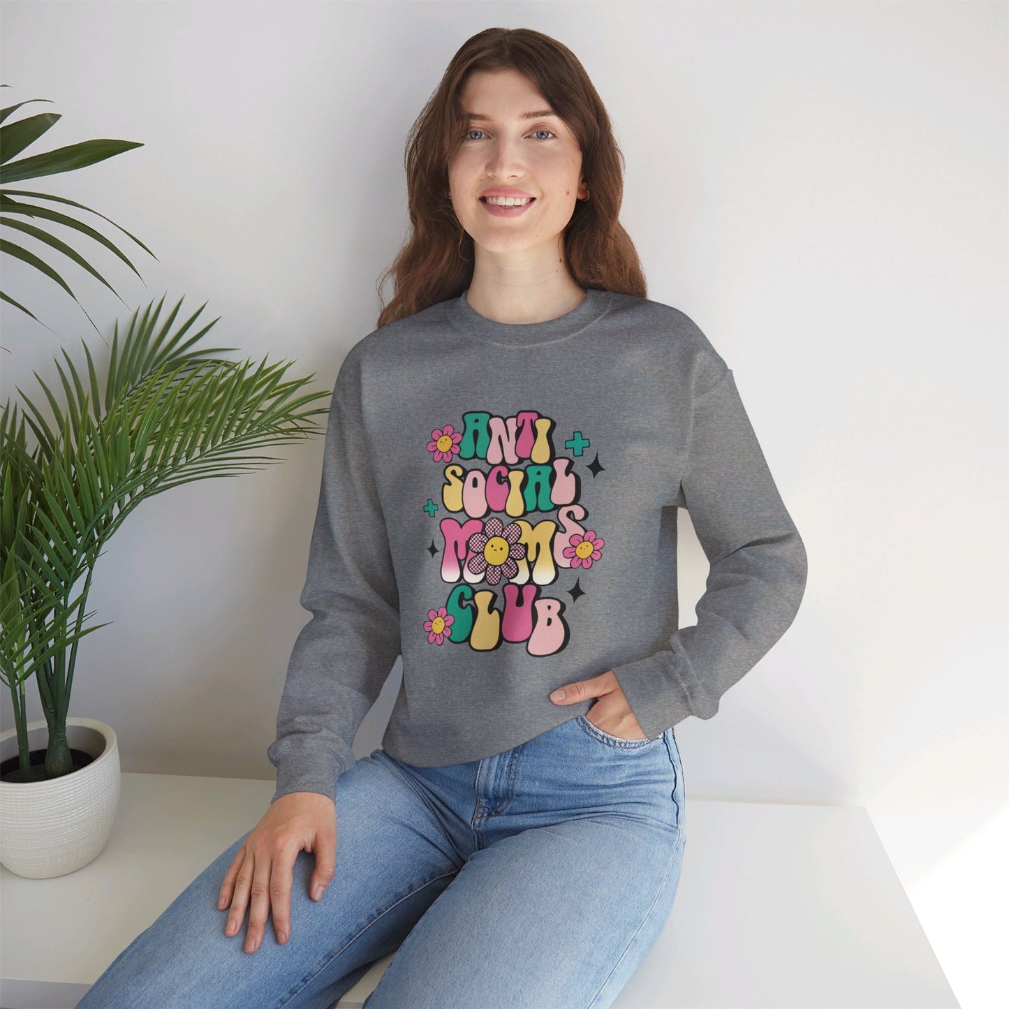 Anti Social Mom Club" Gildan 18000 Sweatshirt – Cozy, Funny Sweatshirt for Moms Who Love Their Space, Comfortable & Stylish Pullover for Everyday Wear