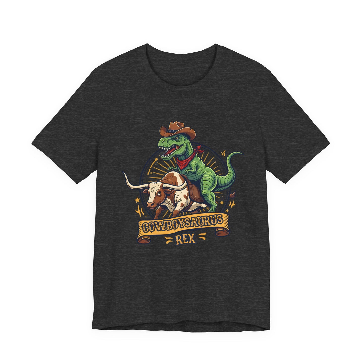 CowboySaurus Rex T‑Shirt — Funny Cowboy T‑Rex Graphic Tee for Kids & Adults