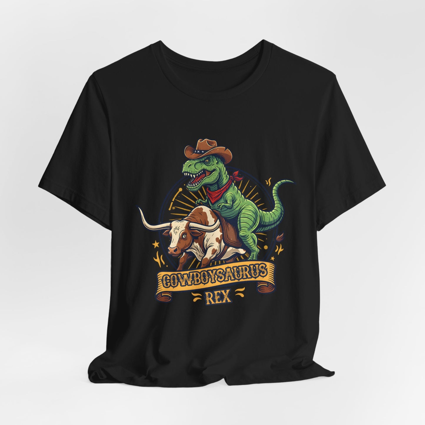 CowboySaurus Rex T‑Shirt — Funny Cowboy T‑Rex Graphic Tee for Kids & Adults