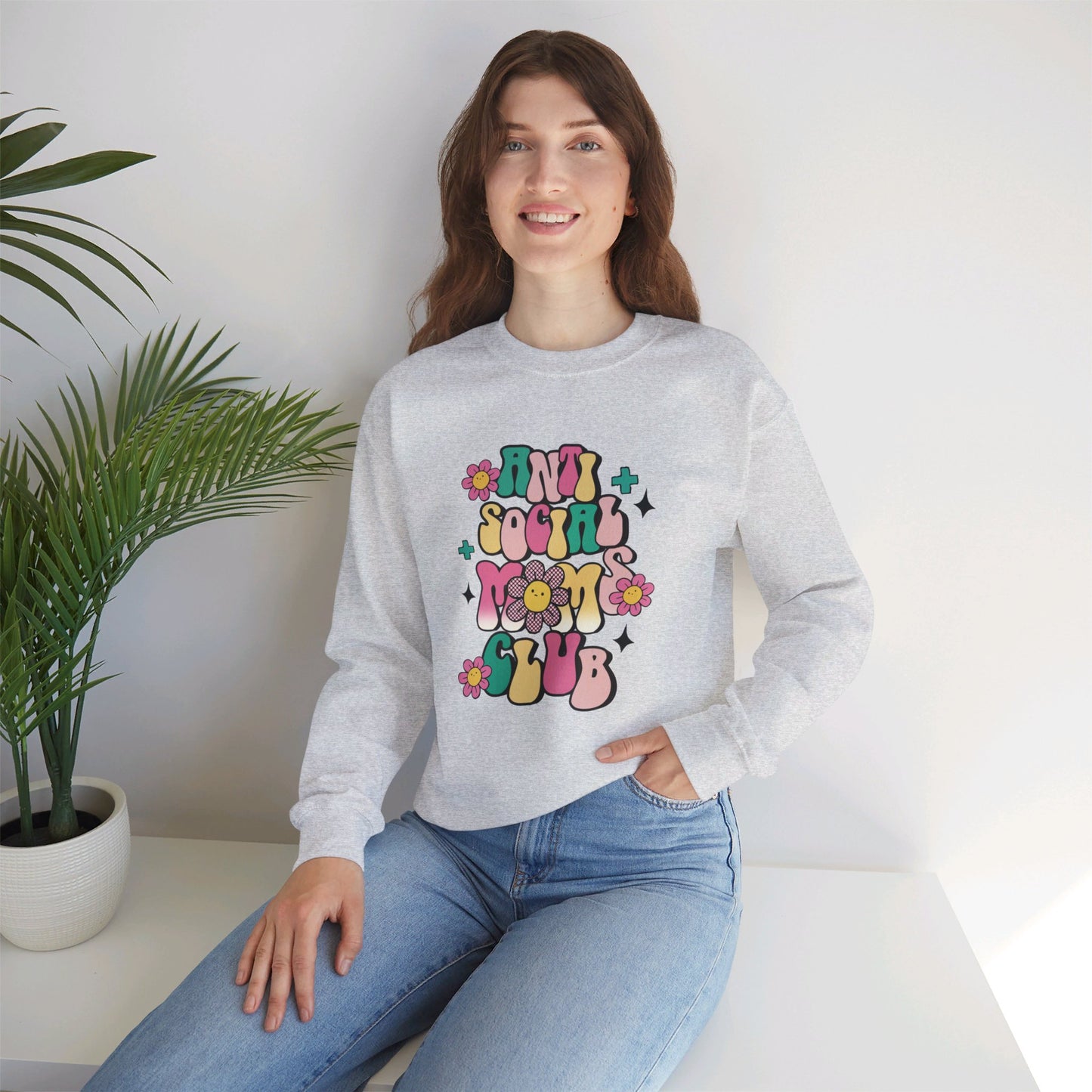 Anti Social Mom Club" Gildan 18000 Sweatshirt – Cozy, Funny Sweatshirt for Moms Who Love Their Space, Comfortable & Stylish Pullover for Everyday Wear