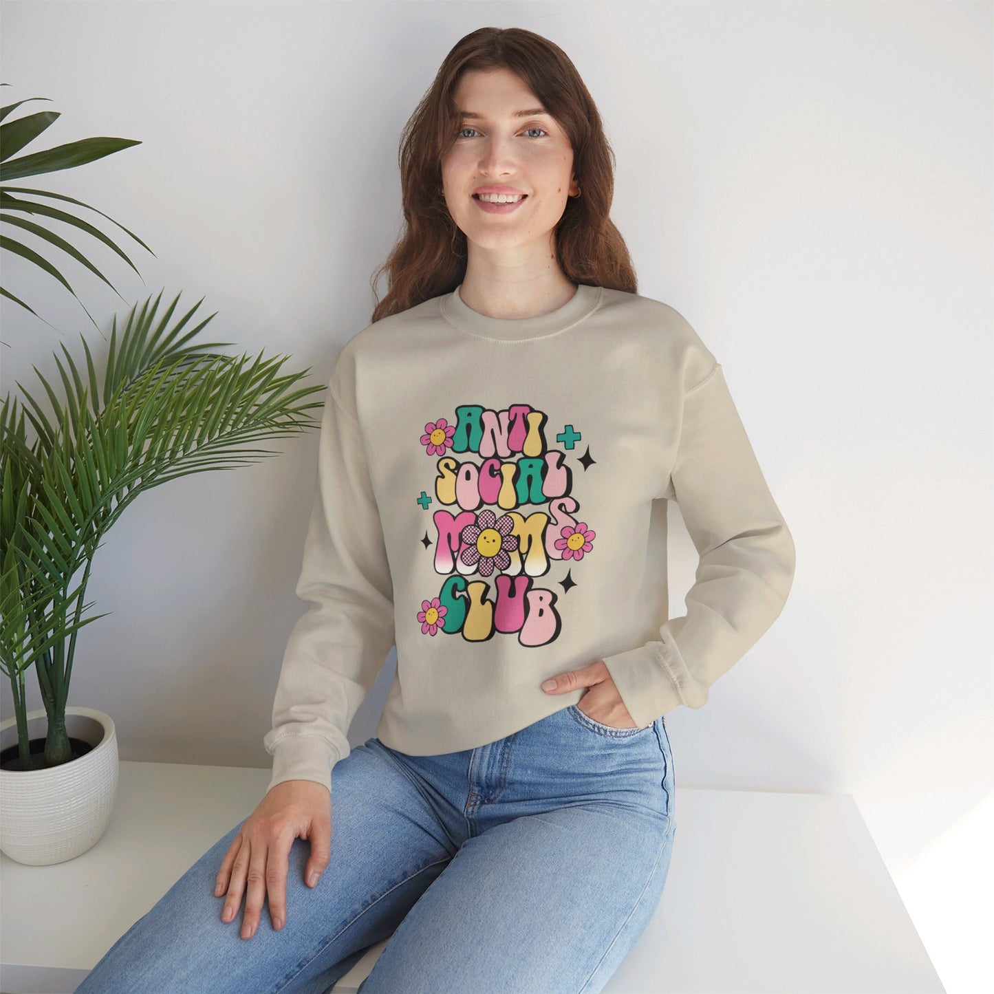 Anti Social Mom Club" Gildan 18000 Sweatshirt – Cozy, Funny Sweatshirt for Moms Who Love Their Space, Comfortable & Stylish Pullover for Everyday Wear