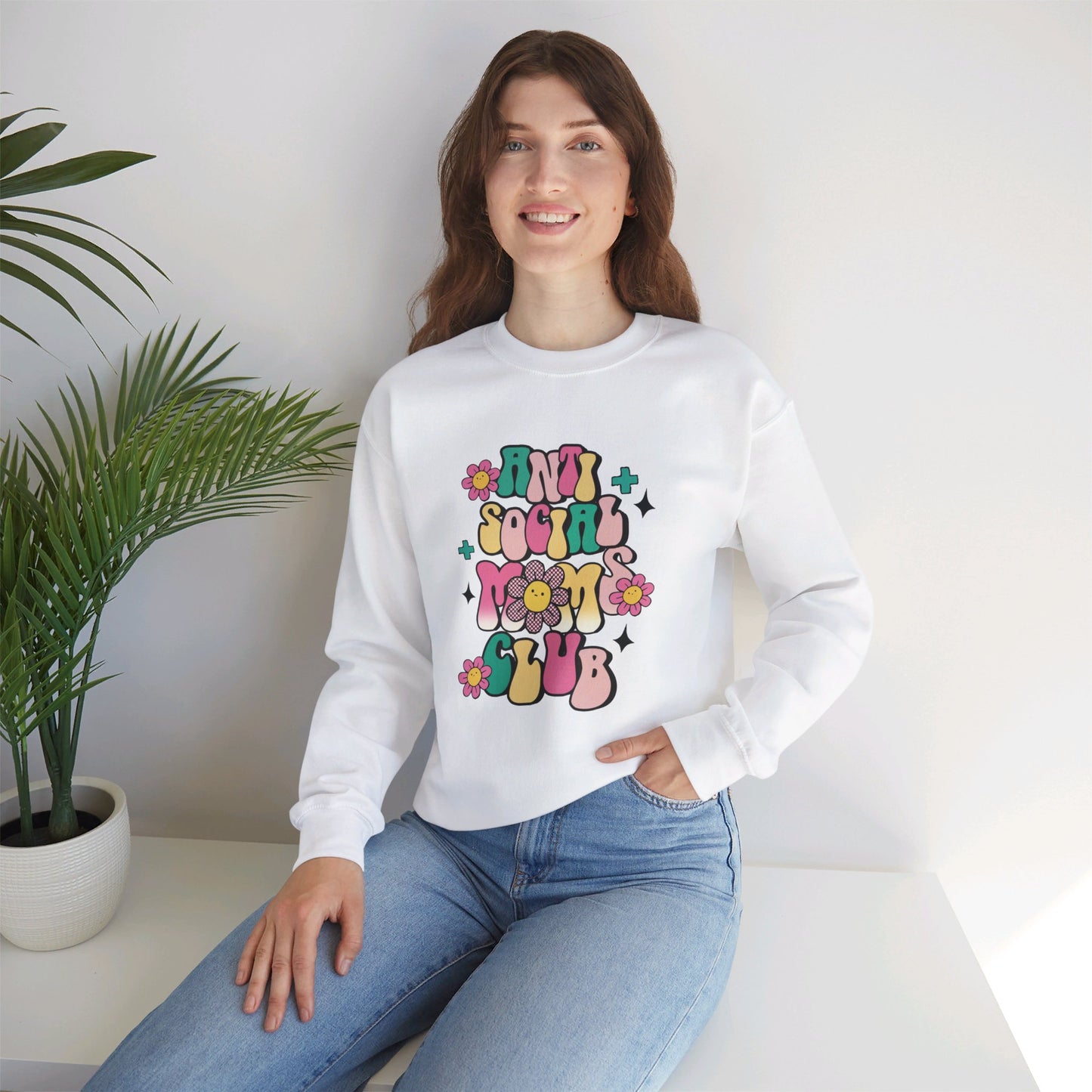 Anti Social Mom Club" Gildan 18000 Sweatshirt – Cozy, Funny Sweatshirt for Moms Who Love Their Space, Comfortable & Stylish Pullover for Everyday Wear